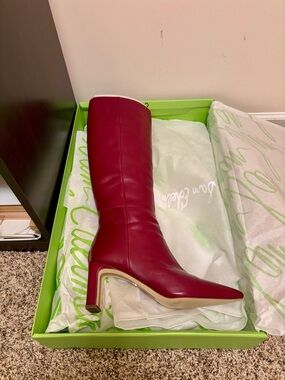 Sam Edelman Tall Pointed Toe Block Heel Boot - Burgundy